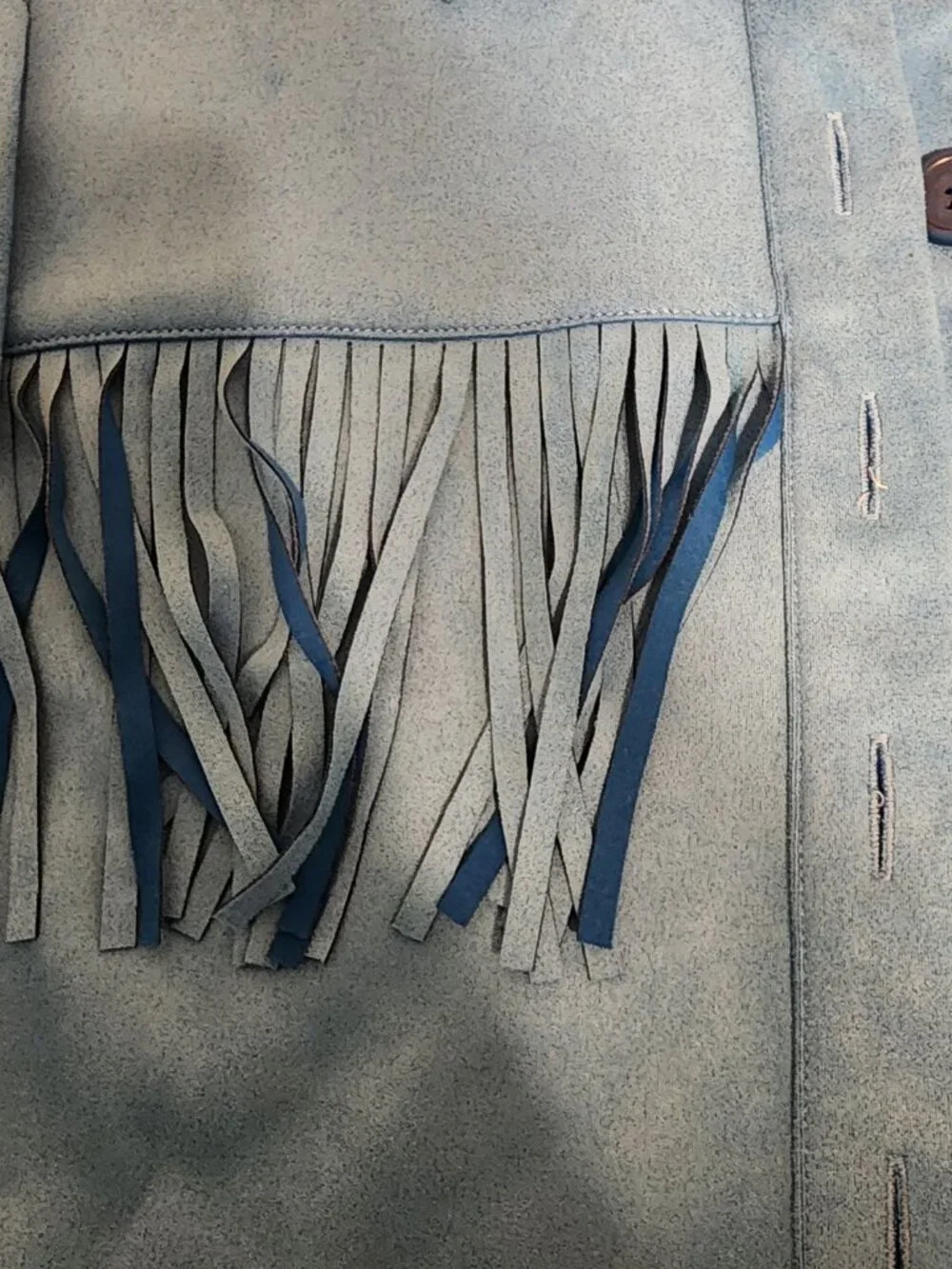 ASOS Faux Suede Fringe Jacket XS Blue Western Boho Tassel LAUNDERED - Picture 6 of 12
